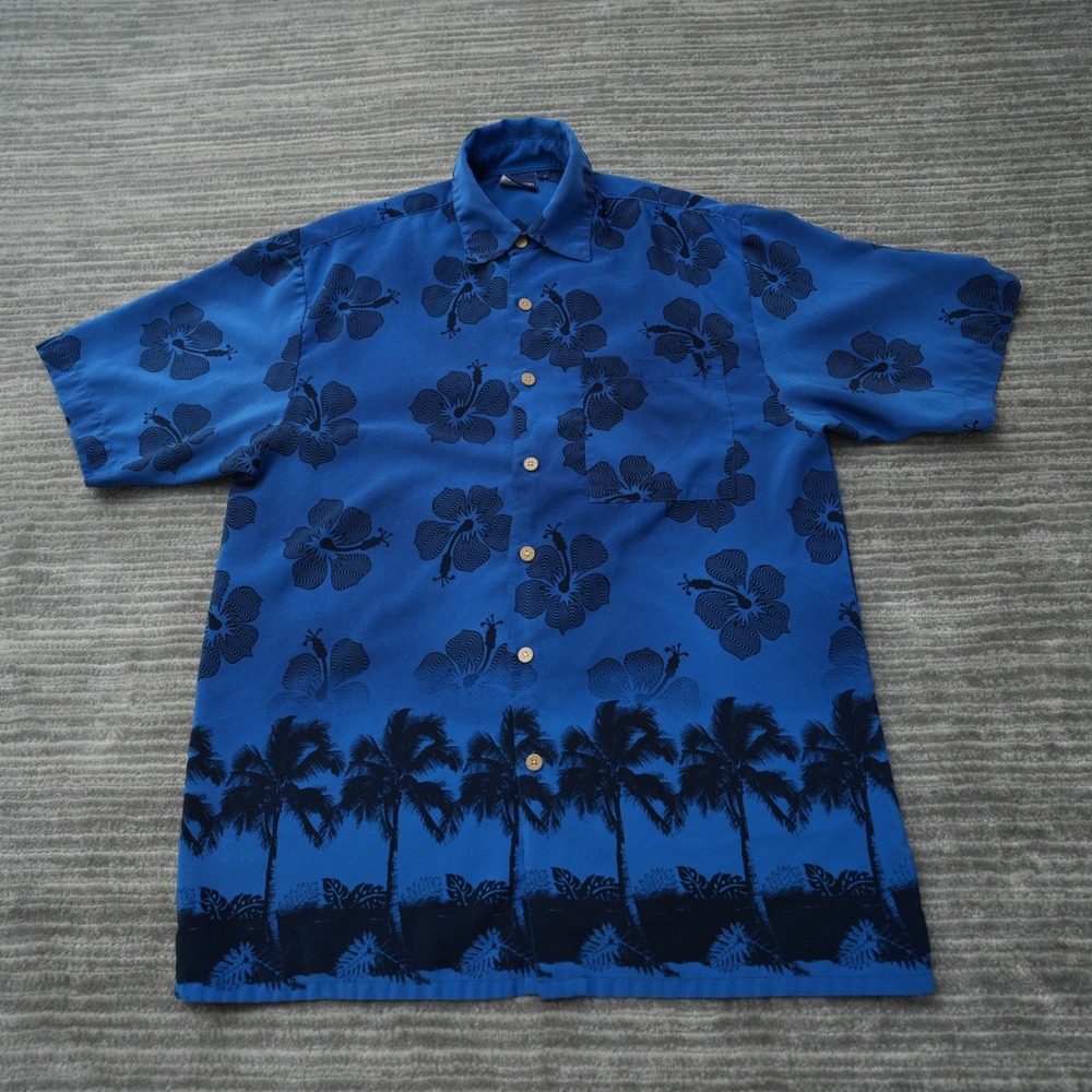 Sideout Shirt Men Geometric Blue Short Sleeve‎ Button Up Hawaiian M 90s Medium